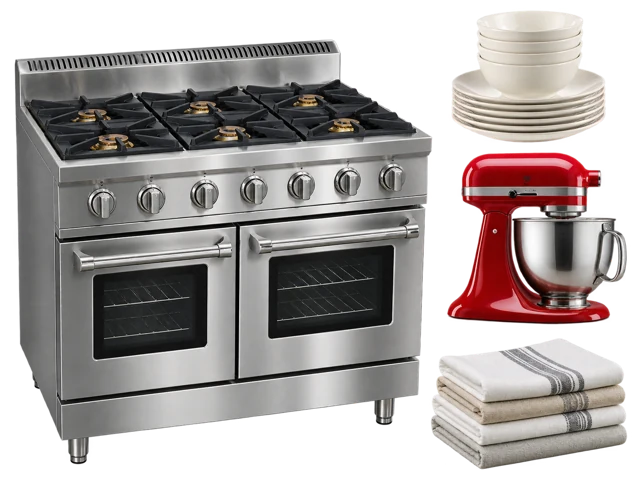 Kitchen equipment, dishes and textiles